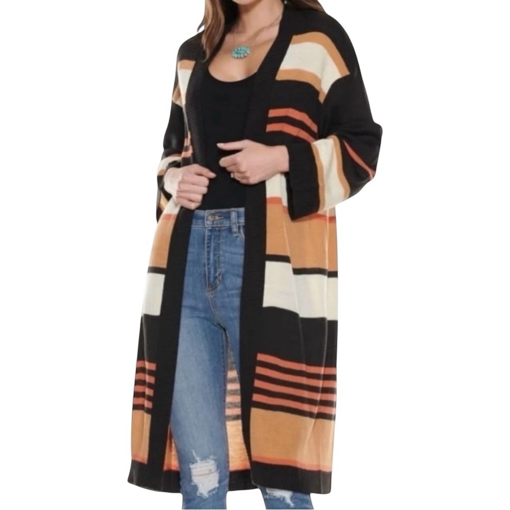 Wrangler Retro Long Duster Cardigan Striped Western Boho S/M - Picture 2 of 12